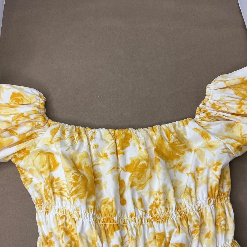 Abercrombie & Fitch Yellow Floral Puff Sleeve Smocked Mini Dress Womens Medium - Picture 9 of 10